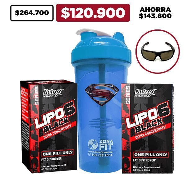 2 unid. Lipo-6 Black Ultra Concentrate + Shaker + Gafas de Sol
